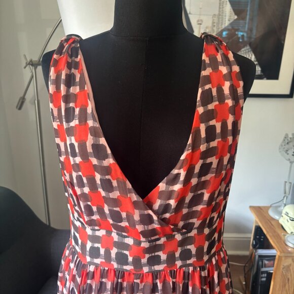 Kate Spade Sheer Silk Dress Black Red Pink block pattern - Picture 4 of 14
